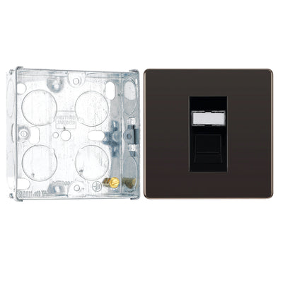 BG Screwless Black Nickel RJ45 Single Data Outlet Socket FBNRJ451 with 25mm Steel Back Box
