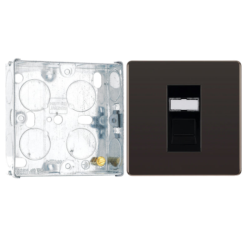 BG Screwless Black Nickel RJ45 Single Data Outlet Socket FBNRJ451 with 25mm Steel Back Box