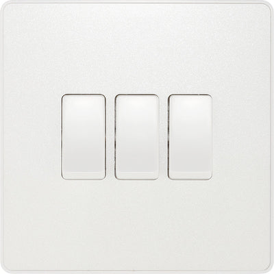 BG PCDCL43W Pearlescent White Evolve 3 Gang 20A 16AX 2 Way Light Switch - White Insert