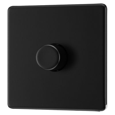 BG Screwless Matt Black 200W 2 Way Single Trailing Edge Dimmer Switch FFB81 with 25mm Steel Back Box