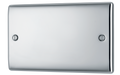 NPC95 Front - This premium polished chrome finish double blank plate from British General is ideal for covering unused electrical connections and has a sleek and slim profile, with softly rounded edges to add a touch of luxury to your decor.