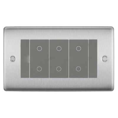 BG Nexus Brushed Steel Triple Secondary Touch Dimmer Switch Grey Inserts NBSTDS3G by British General (BG-EMTDSG+NBSEMR4)