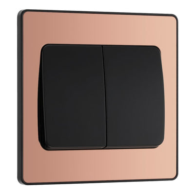 BG Evolve Polished Copper 2G Wide Rocker Light Switch PCDCP42WB with 25mm Steel Back Box