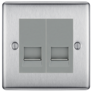 BG Nexus Brushed Steel Double Master Telephone Socket – Grey Insert by British General (BG-NBSBTM2G)