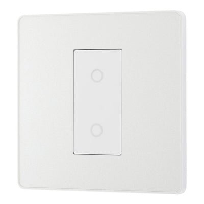 BG Evolve Pearlescent White Single Secondary Touch Dimmer Switch PCDCLTDS1W with 35mm Steel Back Box