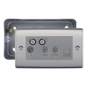 BG Nexus Brushed Steel Quadplex TV FM SAT (x2) Socket with Surface Pattress Back Box by British General (BG-NBS69+MC502)