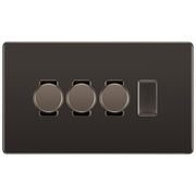 BG Black Nickel Screwless Flat Plate 4 Gang Light Switch 3x Trailing Edge LED Dimmer 1x 2 Way Custom Switch by British General (SCREWLESS-BN-4G-CUSTOM-3xDIMMER-1x-2Way)