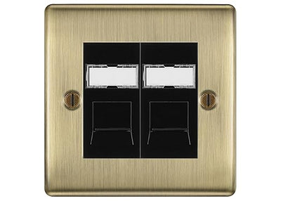 BG Nexus Metal Antique Brass 2 Gang RJ45 Data Socket NABRJ452B Black Inserts by British General (BG-NABRJ452B)