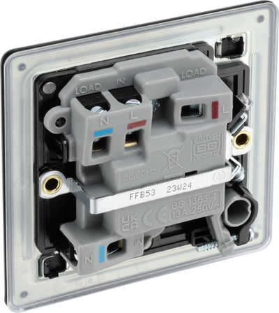 BG Evolve Matt Black Switched Fused Spur Unit Neon & Cable FFB53 by British General (BG-FFB53-1)