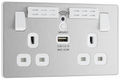 BG PCDBS22UWRW Brushed Steel Evolve 2 Gang 13A 1x USB-A 2.1A Wi-FI Extender Switched Socket Outlet - White Insert