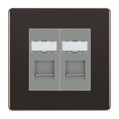 BG Screwless Black Nickel 2 Gang RJ45 Data Socket FBNRJ452G Grey Inserts by British General