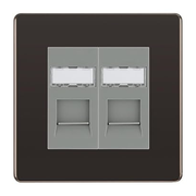 BG Screwless Black Nickel 2 Gang RJ45 Data Socket FBNRJ452G Grey Inserts by British General