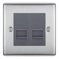BG Nexus Brushed Steel Double IDC Secondary Telephone Socket - Grey Insert