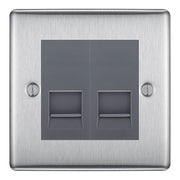 BG Nexus Brushed Steel Double IDC Secondary Telephone Socket - Grey Insert by British General (BG-NBSBTS2G)
