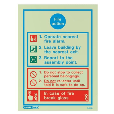 Extinguishers & Equipment: Fire Action Sign - Fire Safety Signs from Jalite Fire Action Sign - 1 by Jalite signs (Safelincs-JS5414D)