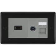 BG Nexus Matt Black Media Wall Plate TV Aerial, HDMI & CAT6 Outlet - Grey Insert by British General