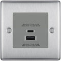 BG Nexus Brushed Steel 45W USB Wall Socket Euro Module USB-A & C - Grey Insert