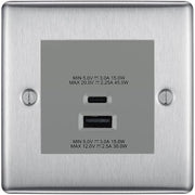 BG Nexus Brushed Steel 45W USB Wall Socket Euro Module USB-A & C - Grey Insert by British General (BG-NBSEMS2+EMUSBAC45G)