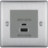 BG Nexus Brushed Steel 45W USB Wall Socket Euro Module USB-A & C - Grey Insert by British General (BG-NBSEMS2+EMUSBAC45G)