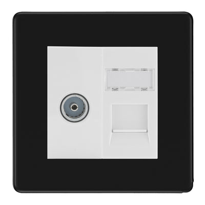 BG Screwless Matt Black TV Aerial & RJ45 CAT6 Data Socket - White Insert