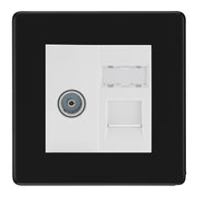 BG Screwless Matt Black TV Aerial & RJ45 CAT6 Data Socket - White Insert