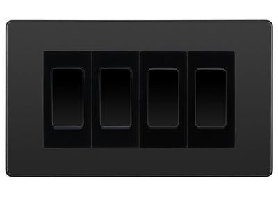 BG Evolve Black Chrome 4 Gang 20AX 2-Way Switch Custom Grid - Black Insert by British General (BG-EVOLVE-BC-4G-COMBO-4x-2WAY-BL)