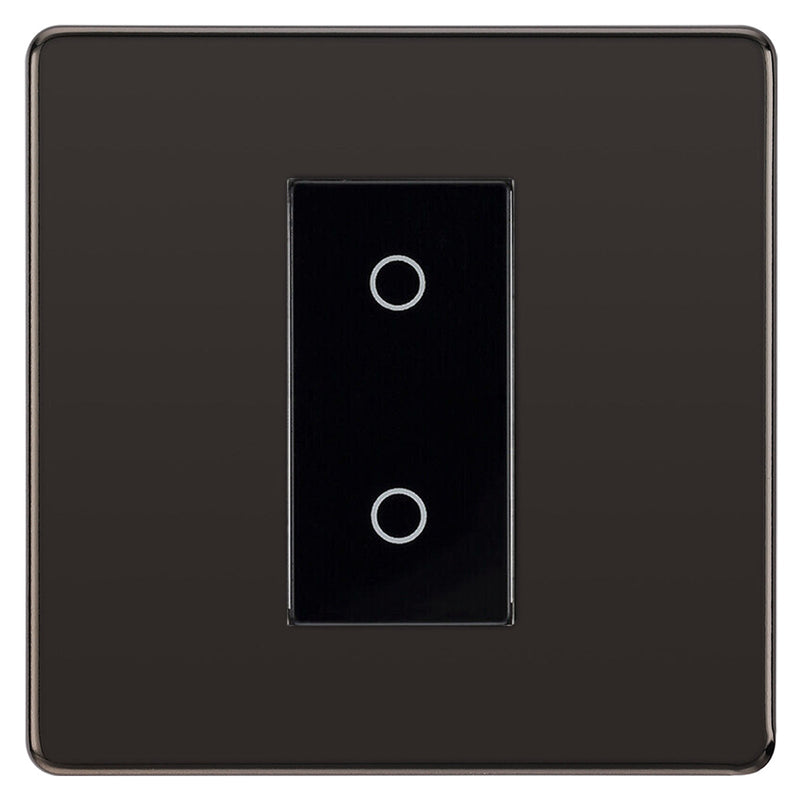 BG Nexus Screwless Black Nickel Single Master Touch Dimmer Switch Black Insert FBNTDM1B