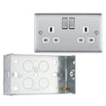 BG Nexus Metal Brushed Steel 13A Double Socket NBS22W with 35mm Steel Back Box