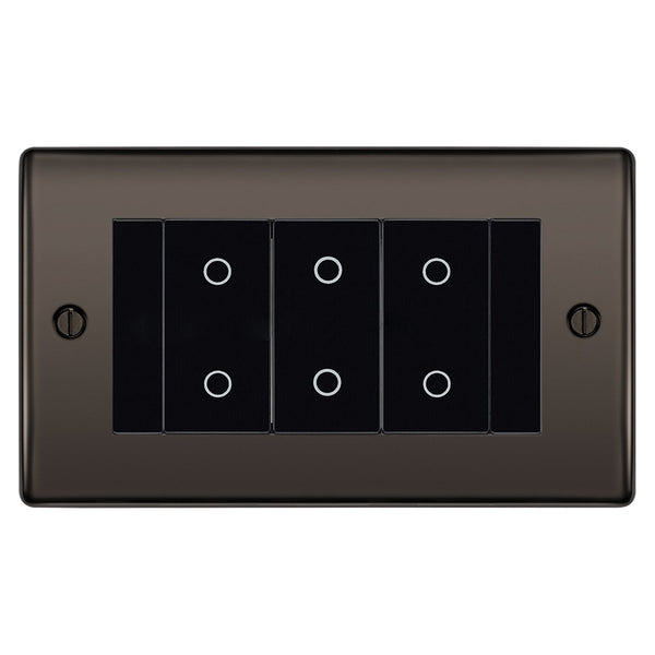 BG Nexus Black Nickel Triple Secondary Touch Dimmer Switch Black Inserts NBNTDS3B