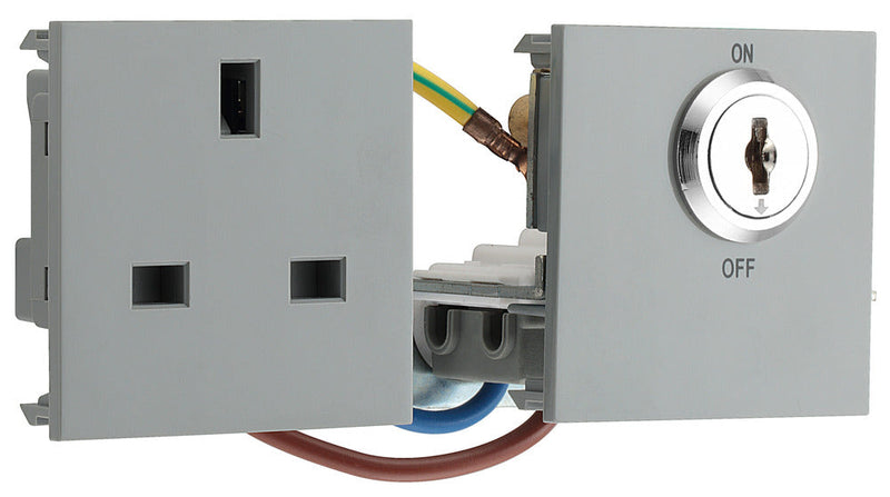BG EMKYSWSG Euro Module 13A DP Key Controlled Switched Socket - Grey