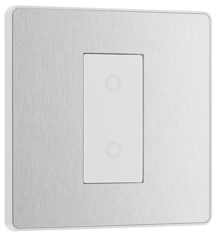 PCDBSTDS1W Front - This Evolve Brushed Steel single secondary trailing edge touch dimmer allows you to control your light levels and set the mood.