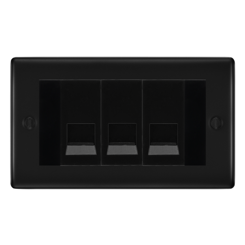 BG Nexus Matt Black 3 Gang Master Telephone Socket – Black Insert