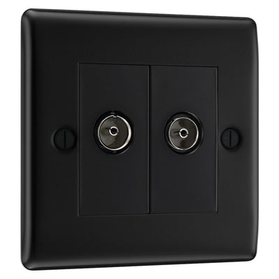 BG Nexus Matt Black Double 1x TV 1x FM Diplex Socket NFB66 with 35mm Steel Back Box