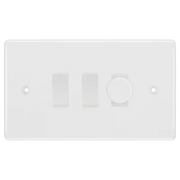 BG Nexus White Moulded 3 Gang Switch 1x Trailing Edge LED Dimmer 2x Intermediate Custom Grid Switch by British General (BG-Nexus-WM-3G-CUSTOM-1x-Dimmer-2x-INT)