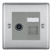 BG Nexus Brushed Steel TV Aerial & RJ45 CAT6 Data Socket - Grey Insert by British General
