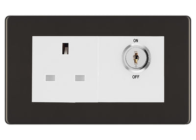 BG Screwless Black Nickel 13A Double Pole Key Controlled Socket – White Inserts