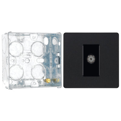 BG Evolve Matt Black Single Co-Axial Socket PCDMB60B with 35mm Steel Back Box