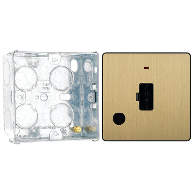 BG Evolve Satin Brass 13A Unswitched Spur with Neon and Flex Outlet PCDSB54B with 35mm Steel Back Box