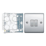BG Nexus Polished Chrome 20A 16AX 2 Way Double Light Switch NPC42 with 35mm Steel Back Box