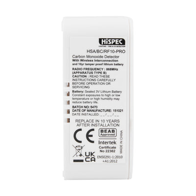 10 Year Longlife Battery Wireless Carbon Monoxide Alarm – Hispec RF10-PRO Range by HiSPEC (Safelincs-HIRFLBCO)