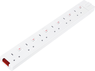 Masterplug SWG6 Trailing Socket 13A 6 Gang + Neon Switched