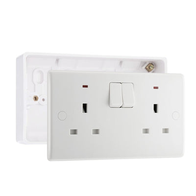 BG Nexus 13A Double Switched Socket + Neon White & 32mm Pattress Back Box by British General (BG-826+892)