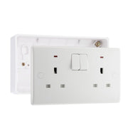 BG Nexus 13A Double Switched Socket + Neon White & 32mm Pattress Back Box by British General (BG-826+892)