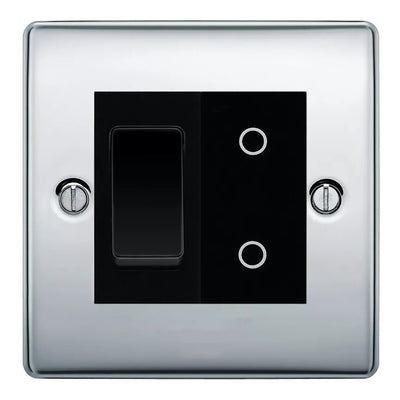 BG Polished Chrome 2 Gang Custom Switch 1x 2 Way Switch 1x Master Touch Dimmer Black Inserts by British General (BG-NEXUS-PC-2G-1x-2WAY-SWITCH-1x-MTD-BI)