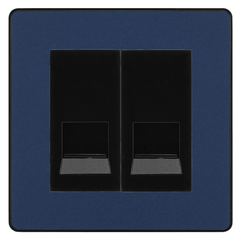 BG Evolve Matt Blue Double Secondary Telephone Socket, Screw Terminal - Black Insert