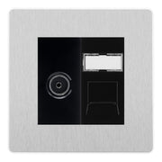 BG Evolve Brushed Steel TV Aerial & RJ45 CAT6 Data Socket - Black Insert