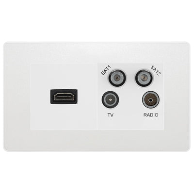 BG Evolve Pearlescent white 4G Faceplate with HDMI + TV/FM/SAT Module - White by British General (BG-PCDCLEMR4W-HDMI-TVFM2W)