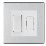 BG Flatplate Screwless Brushed Steel 20A Intermediate Switch & 13A Fused Spur Plate | White Insert