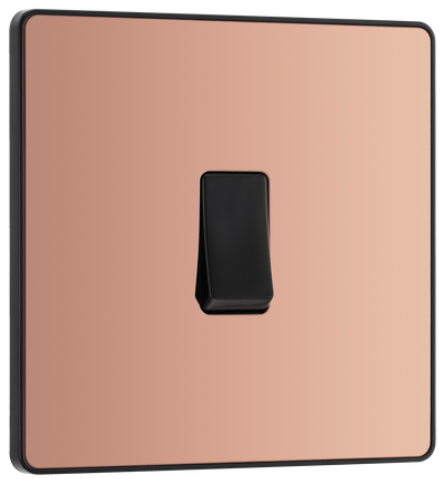  PCDCP12B Front - his Evolve Polished Copper 20A 16AX single light switch from British General will operate one light in a room.