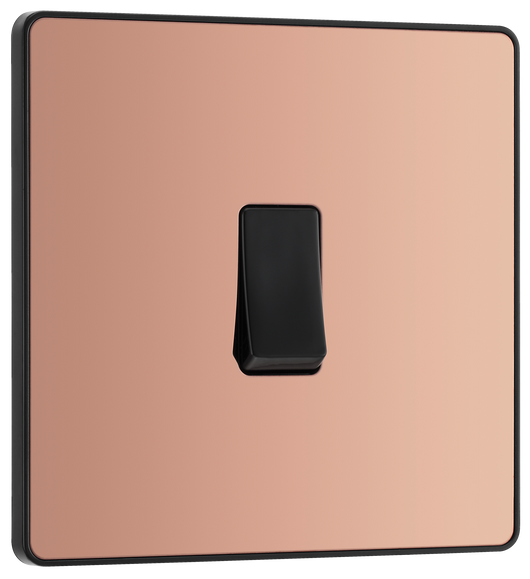  PCDCP12B Front - his Evolve Polished Copper 20A 16AX single light switch from British General will operate one light in a room.